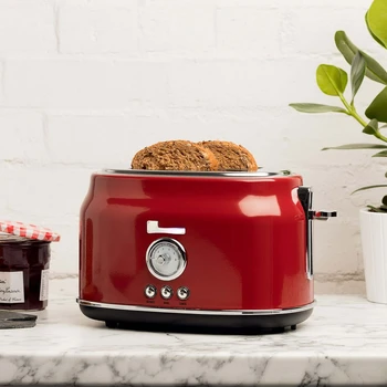 Тостер в стил ретро с 2 широки прорези от неръждаема стомана, червено - 75001 Изображение