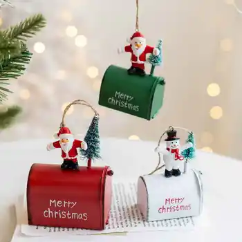 2023 Коледна Пощенска кутия от ковано желязо, Къщичка на Дядо Коледа, Висулка във формата на елхи, Украса за Коледа за дома Навидад Noel Изображение