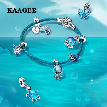 KAAOER 2023 Сребърна гривна от черупките на морските октопод Костенурки, Пеперуди синята серия е с високо качество, подходящи за подарък на бала Изображение