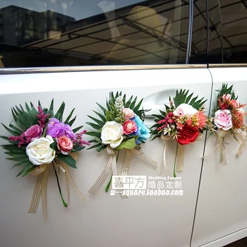 Цветя за сватбен автомобил, изкуствени цветя за украса на сватбен автомобил, сватбени флористические аксесоари, Сватбена декорация, Цветя украшение, Сватба Изображение