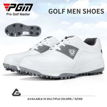 Нови обувки за голф PGM, мъжки водоустойчив шипове от сверхволокна, мека подметка EVA, спортни маратонки за голф, за мъже Изображение