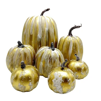 Комплект от 7 реалистични тиквени декорации от злато пяна за падането на Деня на благодарността, на есенния начало декор за Хелоуин с различни размери Изображение