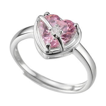 Корейски модни Реколта пръстен с розов цирконий във формата на Сърце Любов, за жени и момичета, Естетически, бижута, Аксесоари на едро Изображение