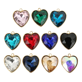 5 бр./лот Стъклени висулки във формата на сърце от неръждаема Стомана, Фасетиран камък, Кристални висулки за бижута 
