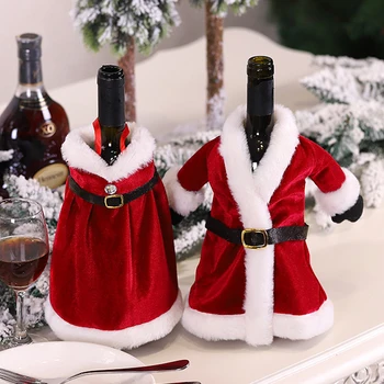 Коледна капачка за бутилка вино, Бархатное рокля, чанта за бутилка шампанско, ръкав за украса на дома Коледните Новогодишна вечеря Изображение