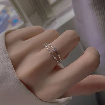 2023 Доброто Двуслойни кристални пръстен с Пеперуди за жени, Красиви пръстени с животните, с отворени пръсти, Парти, Рожден Ден, Сватба, Ежедневни бижута Изображение