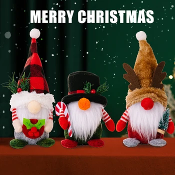 Коледна Решетчатая Шапка Горски Старецът Безлични Куклен Джудже Подаръци, Коледни украси За Дома Оленьи Рога Джудже Рудолф Кукла Нова година 2024 Изображение