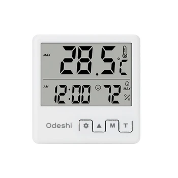 Електронен термометър-влагомер с дисплей на времето, функция емотикони, аларми и алармата Конструкция от ABS Изображение