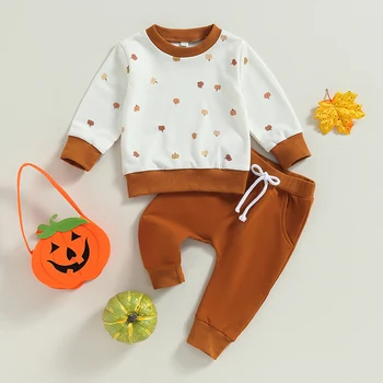 Citgeett, есенни комплекти панталони за малки момчета на Хелоуин, hoody с дълги ръкави и принтом тиква, блузи и комплекти за панталони на експозиции Изображение