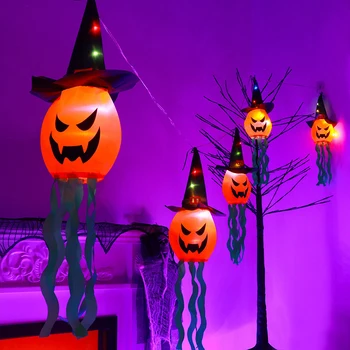 Led украса за Хелоуин, Тиква, мигаща светлина, Празнична рокля, Светещ шапка-призрак, лампа, декор, окачен фенер Изображение