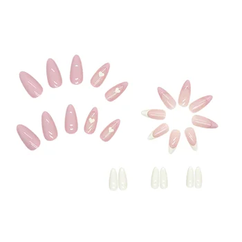 Розови и бели бадеми отгоре ноктите, бляскава и атрактивни нокти за жени и момичета, ноктите салон Изображение