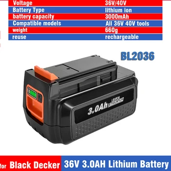 36V 3.0 Ah Сменяеми батерии за Black & Decker 36V Battery BL20362 BL2536 LBXR36 LBX1540 LBX2540 LBX2040 LBX36 LST540 LCS1240 Изображение