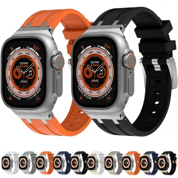 Силиконов ремък за Apple Watch Ultra 49 мм 8 7 45 mm Висококачествена гривна и каишка на китката, за да iwatch 6 5 4 3 2 SE 44 мм 42 мм каишка Изображение