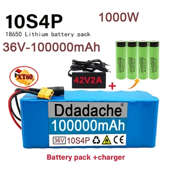 Нов 36V 10s4p 100Ah 10000 W Капацитет на Батерията 18650 LithiumBattery Pack Електрически Мотор-Скутер с вилица BMS XT60 + Зарядно устройство Изображение