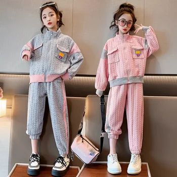 Пролет-есен облекло за момичета, Сака + панталони, комплект от 2 теми, новост 2023 г., Детска ежедневни връхни дрехи в корейски стил за деца от 4 до 16 години Изображение