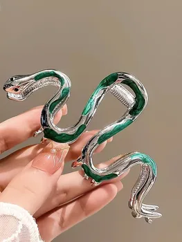 Самоличността на Метал Зелен Цвят Сребрист Змия Нокът за Коса-Шнола Раци за Коса на Момичето Фиби Южна Корея Корейски Y2k Аксесоари Изображение