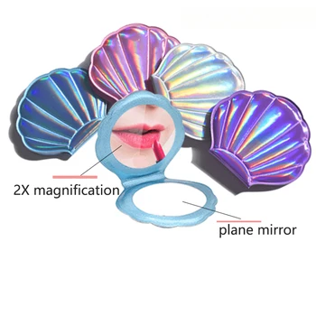 Цветно огледало за грим под формата на мивки, 2X Увеличение на преносимо двустранно складное карманное огледало за аксесоари за грим Kawaii Изображение