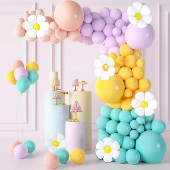 Комплект за арка с венец от балони Macaron, Декор за сватба, рожден Ден, Детски душ, Цвете маргаритки, 1-ва Латексный балон Globos Изображение