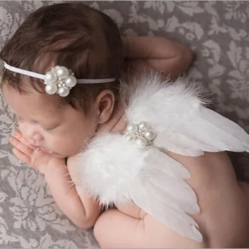 Крилата на Ангел от пера, реквизит за снимки на новородени, костюми, за да снимам деца, аксесоари за фотография Изображение