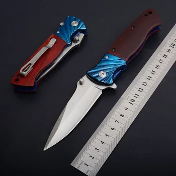 Нов Качествен Сгъваем Нож Цвят титан + змия дървена Дръжка със Стоманена Острие 440C Джобен Походный Нож Инструменти Изображение