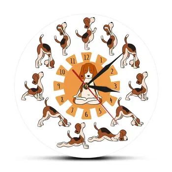 12-инчови творчески часовници за кученце Йога, творчески стенни часовници 3D Silent за детска стая, всекидневна, вътрешна стена, са Украшение Изображение