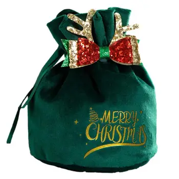 Коледен velvet подаръчен пакет, коледни чанти на съвсем малък Дядо Коледа, за многократна употреба кадифе подаръчни пакети с завязками за подарък деликатеси, шоколадови бонбони Изображение