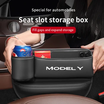 Столчето за кола се Отвори Кутия За Съхранение на Tesla MODEL Y 3 Spacex 2022 2023 Чаша Телефон, Джоб За Ключове Чанта Кожена Аксесоари За Интериор на Автомобил Изображение