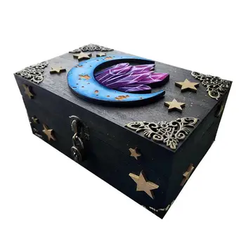 Хелоуин Дървена Луната и Руда Нежна Ковчег за ключове на Bmw Памет Часовници със съкровища Кутия за съхранение на бижута Подарък кутия за Коледни Аксесоари за Хелоуин Изображение