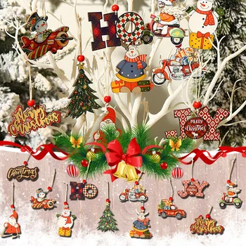Аксесоари за украса на Коледната елха с боядисани букви, Старче, Снежен човек, Окачване за кола, Коледни украси Изображение