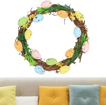 Пролетен венец-Изкуствени великденски декорации с разноцветни яйца - 19 cm/7,4 инча, Подвесное украса на прозореца на фермерска къща, вратата Изображение