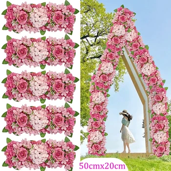 Дугообразный цветна фигура 50x20 см, изкуствени цветя, подложка за офис, Сватбена украса на стените, 3D цветя, на фона на партита Изображение