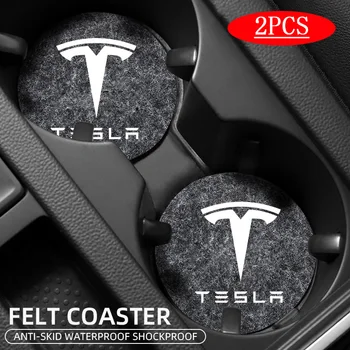 Кутия за съхранение на автомобилни каботажните нескользящий и удароустойчив декоративен войлочный подложка, подходяща за Tesla Model 3 S Y X Поставка за бутилки с вода Изображение