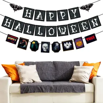 Банер Happy Halloween 2023, Грозни банери за парти в чест на Хелоуин, знамена със знаците на подправки, вечерни украса за магазин стоки за дома Изображение