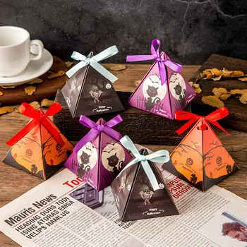 Триъгълна кутия шоколадови Бонбони на Хелоуин, Подаръчни кутии за Бисквити на Хелоуин, Опаковки за шоколадови Бонбони, Сувенири На Хелоуин, Декор за Парти по случай Рожден Ден, подарък за деца Изображение