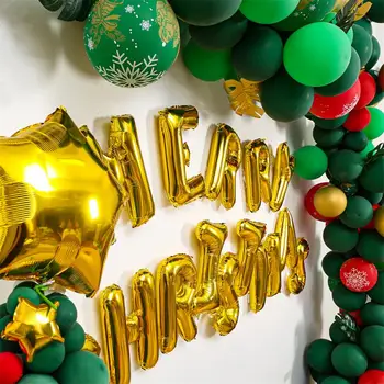 За Коледното парти Коледен комплект за гирлянди от балони, Латексный топка от конфетного тръстика, зелено, златно, червено, Коледно подарък кутия, Арка от балони Изображение