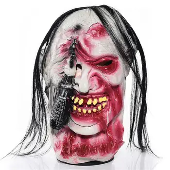 Маска Зомби с окровавленным лице за Хелоуин, Страшен костюм За Cosplay, прическа ужас от духове къща, Маска на череп с плавящейся кръв от латекс Изображение