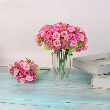 Гореща Красива Роза, Божур, Изкуствени цветя от Коприна, Малък Букет Флорес, Пролетта Сватбена украса, изкуствени цветя, Изображение