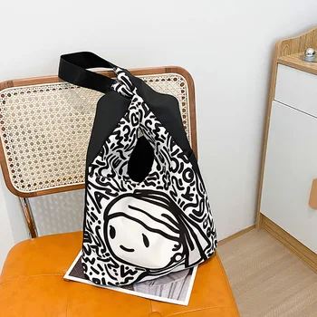 Дамски холщовая чанта През рамо с Голям капацитет, дамски чанти, за Пазаруване с художествени рисунки Изображение