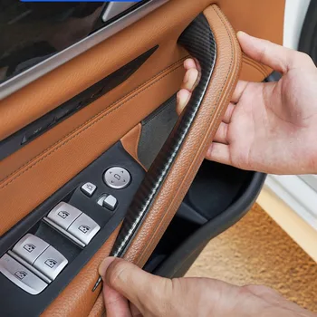 Капаци за дръжките на вътрешната врата на лентата с кола, защитно покритие подлакътник от въглеродни влакна, Оформление на автомобила за BMW серия 5 G30 Аксесоари Изображение
