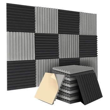 12 Опаковки, самозалепващи акустични панели, Звукоизолирани полистирен панел 12x12x1 инча, Звукоизолирани стенни панели за домашно студио Изображение