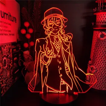 Аниме Bungou Бездомни Кучета Акрилни 3D лека нощ Nakahara Chuuya Led Неон настолна лампа за Детска Спалня Декор Лампара Подарък в стил Манга Изображение