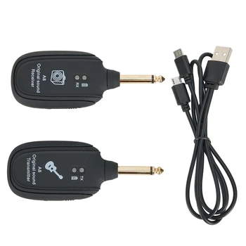 Двойна Безжичен предавател, Китара приемник, 20 Hz-20 khz, 600 ма, основната част на батерията, Гитарная литиева батерия, акумулаторна UHF USB Изображение