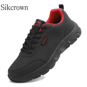 Черно Спортни обувки за мъже, обувки за бягане, водоустойчива ултра-леки спортни обувки от изкуствена кожа, мъжки износостойкая обувки Изображение
