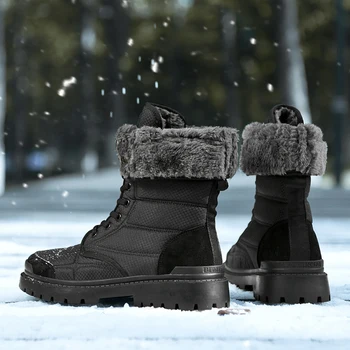 Зимни Мъжки Зимни обувки в нов стил, ежедневни топли памучни обувки с висок рейтинг, от дебели плюшени, улични маратонки, нескользящие работни обувки Изображение