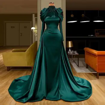 Зелена Мюсюлманската Арабското Вечерна Рокля за Жените Русалка, Луксозни Кристални Перли с Високо Деколте, Вечерна Рокля за Тържествен Повод, 2023 Изображение