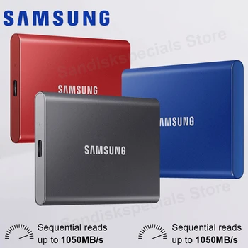 SAMSUNG SSD T7 Портативен външен твърд диск 1 TB И 2 TB До 1050 Mbps NVMe Портативни SSD-диск За гейминг Лаптоп Професионален ДИСК Изображение