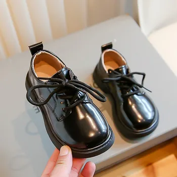 Детски обувки-oxfords, кожени обувки дантела за деца, маратонки, Черни ежедневни обувки, Бели обувки с перфорации тип 