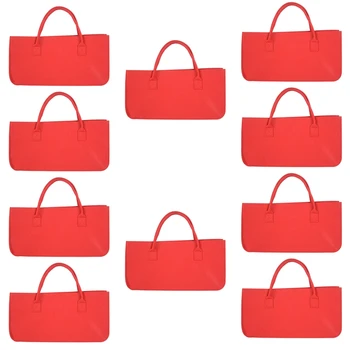 10X Войлочный чантата си, Филцови чанта за съхранение, ежедневна чанта за пазаруване с голям капацитет - Червен Изображение