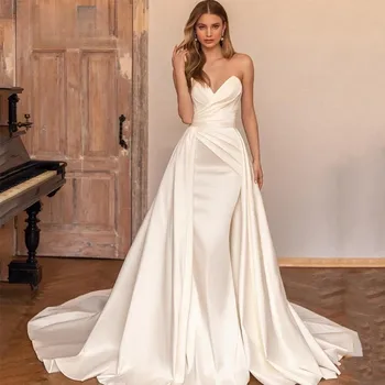 Просто сватбена рокля в стил Русалка без ръкави с подвижна влак, Сватбената рокля със сексуалната отворен гръб, Сватбената рокля 2023 Vestido De Novi Изображение
