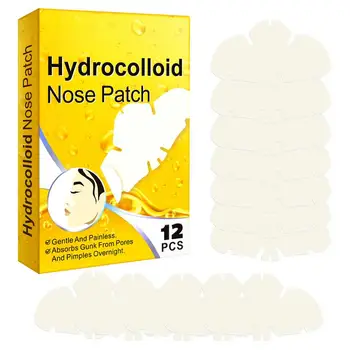 Гидроколлоидные лепенки за нос, Точка покриващи порите на носа, 12 броя, Гидроколлоидный помощ за още от черни точки На челото, носа и брадичката Изображение